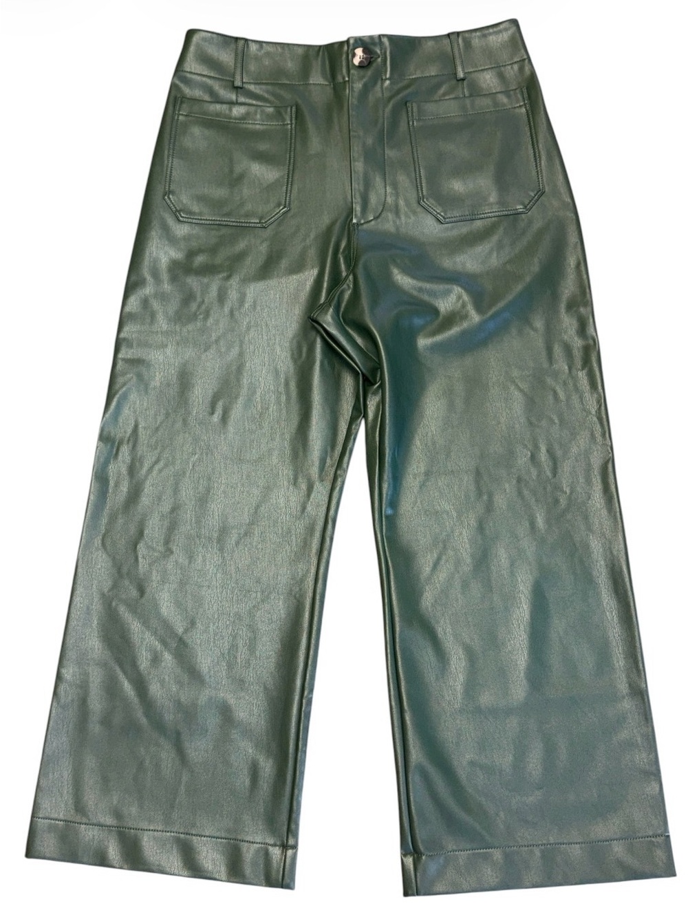 Anthropologie Maeve The Colette Faux Viscose Leather Wide-Leg Pants Green Sz 32 - Picture 2 of 9